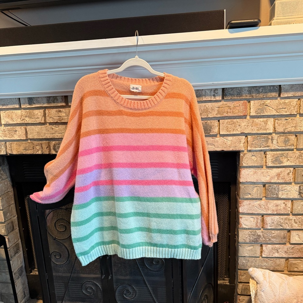 Bibi multi stripe over sized sweater, size XL, EUC